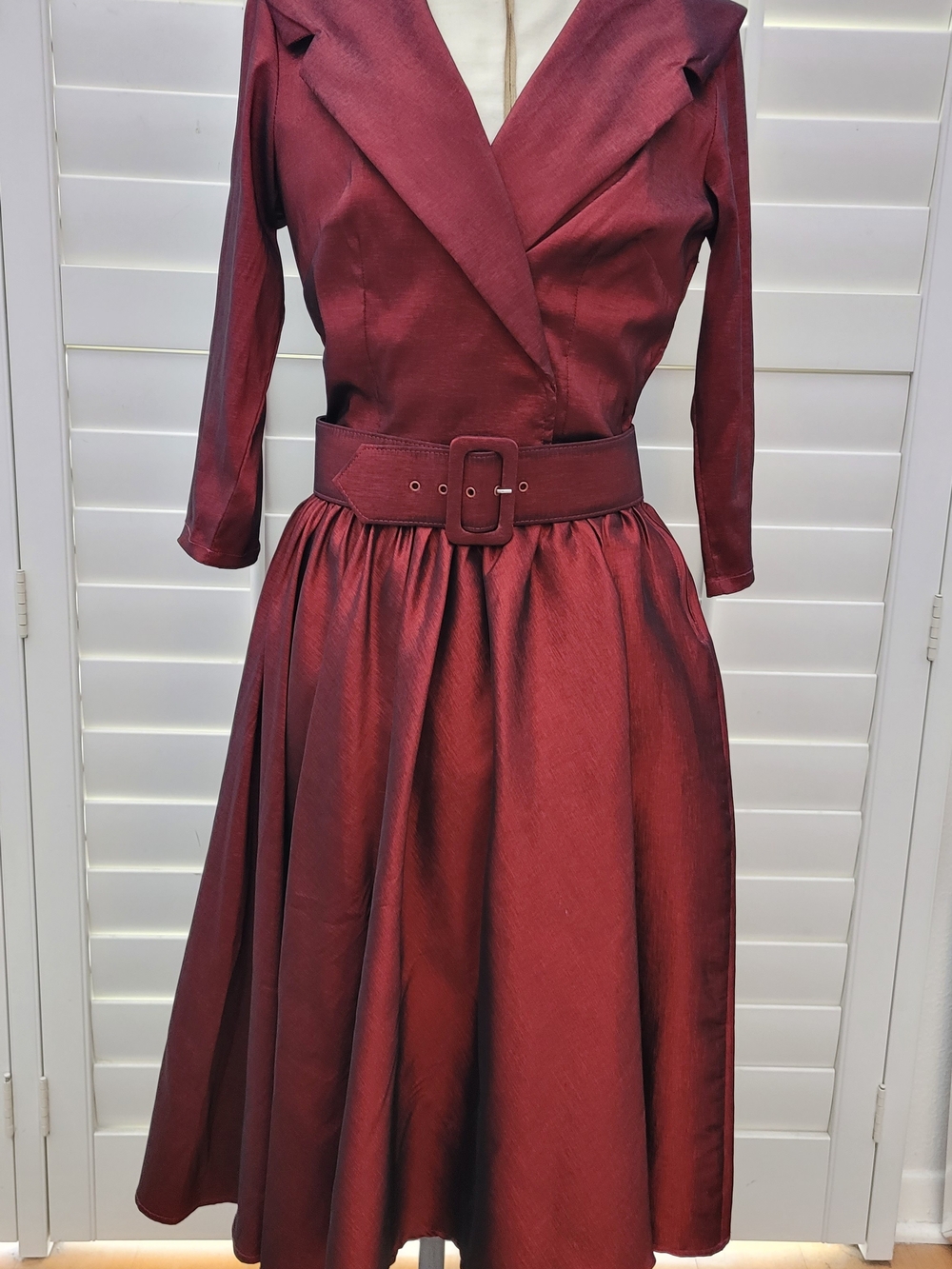 Pinup Girl Clothing Pinup Couture Birdie Dress Burgundy Red Taffeta M